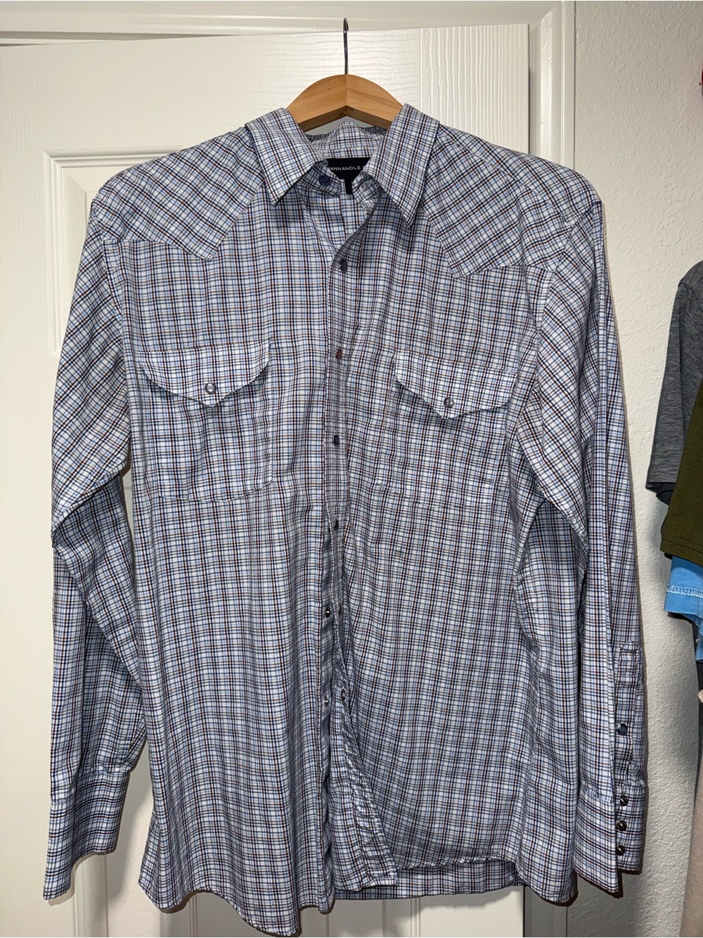 Panhandle Slim Men's Plaid Pearl Snap Shirt - Blue/Brown/Blue Gray